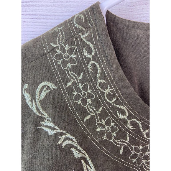 Susan Graver hook eye closure green heavy embroidery woven jacket size M - Picture 3 of 7